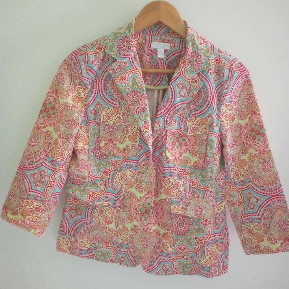 Women's charter club two-piece Paisley Blazer and short set - Picture 10 of 15